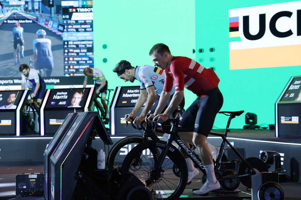 Lionel on the podium at Wold Champs (L) (Photo credit. MyWhoosh)